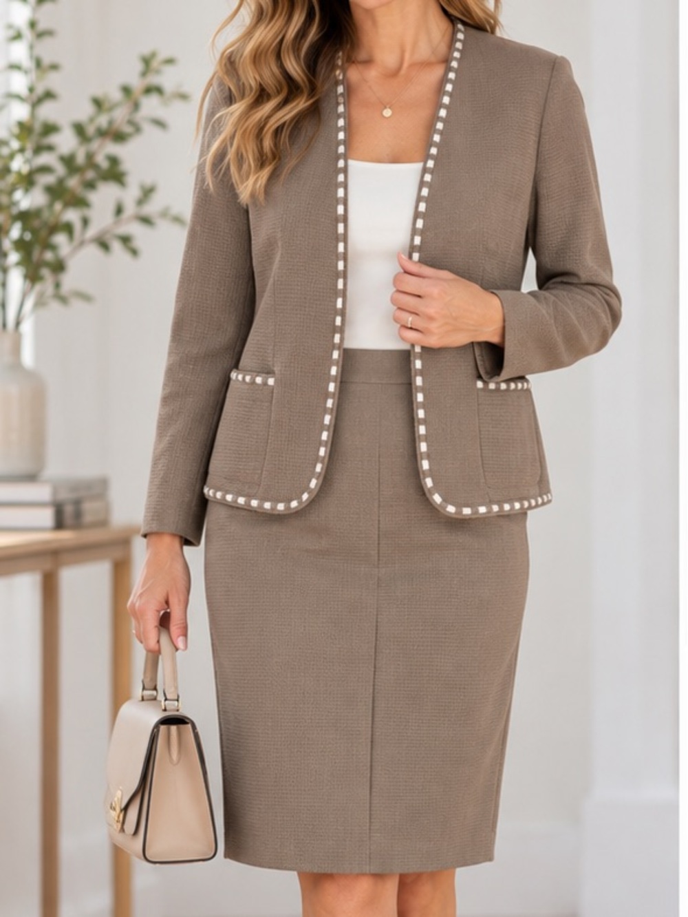 Taupe Pencil Skirt and Blazer Set